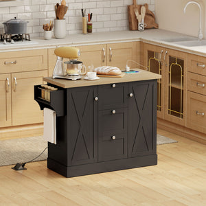 Farmhouse Kitchen Island Cart with Power Outlet and Soft-Close Doors, 49" Kitchen Island with 3 Drawers – view 7
