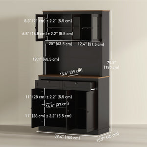 71" Pantry Cabinet with Microwave Space, Buffet with Hutch, 2 Drawers, Adjustable Shelves and Glass Doors – view 16
