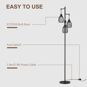 Industrial Floor Lamp with 3 Hanging Wire Lampshades, Dimmable Standing Lamp for Living Room, Bedroom – view 5