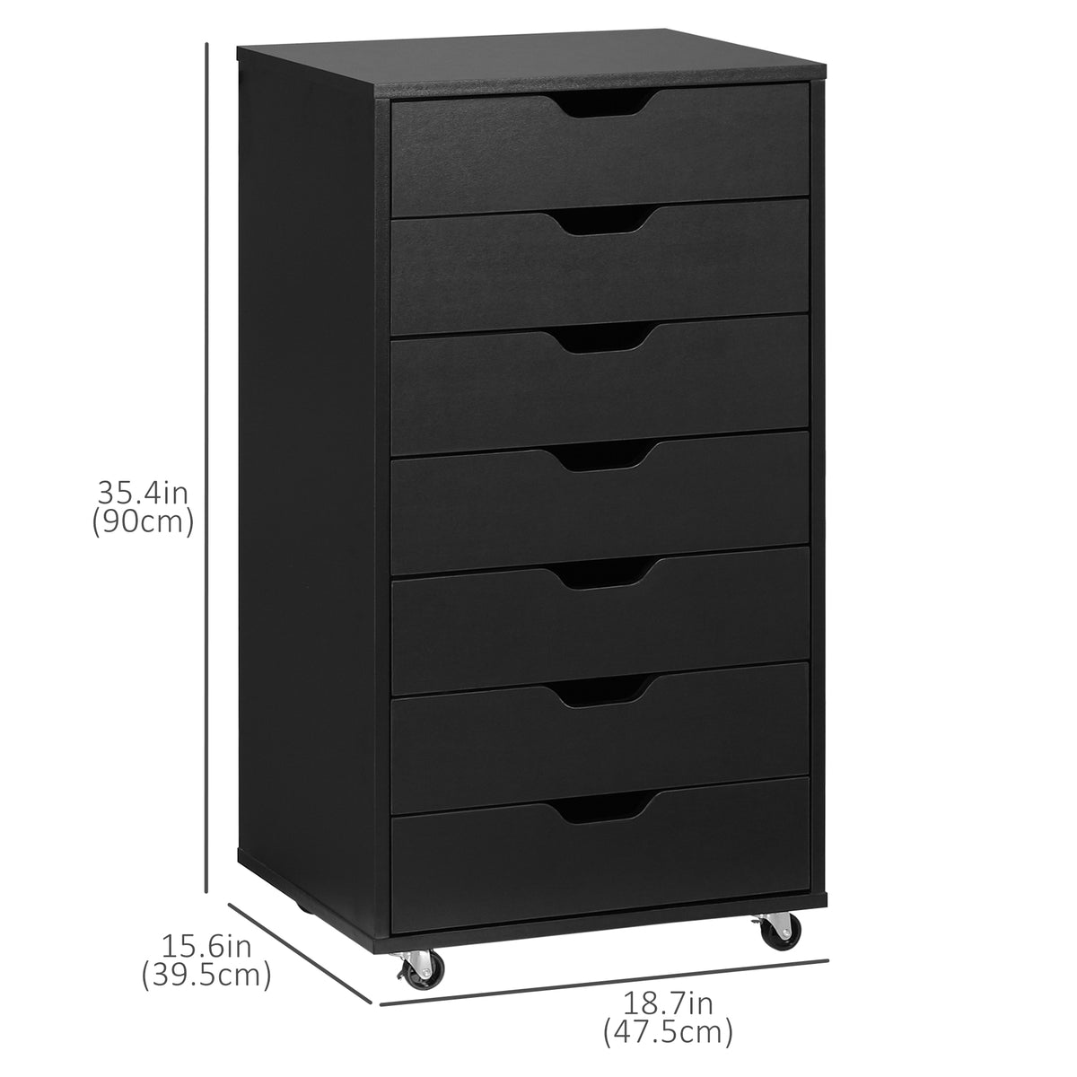 7-drawer Vertical File Cabinet for Home Office, Storage Cabinet with Wheels, 18.7"x15.6"x35.4", Black – view 2
