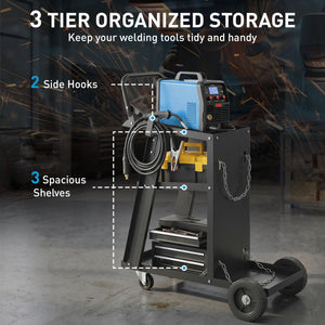 Welding Utility Cart 3-Tier Heavy Duty Rolling Tool Cart with Gas Cylinder Holder Black