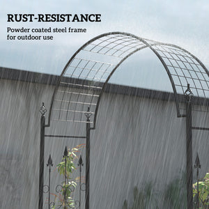 7.5 ft Steel Garden Arch, Outdoor Trellis Arbor with Scrollwork for Climbing Plants, Wedding Arch, Black