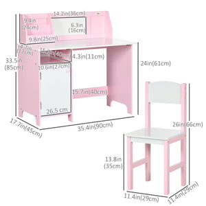 Qaba 2Pcs Kids Desk and Chair Set with Whiteboard, Storage, Shelves