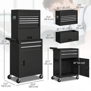 Large Tool Cabinet, 3-in-1 Rolling Tool Chest, Detachable Tool Storage Organizer with 6 Drawers and – view 2