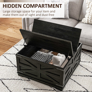 Farmhouse Coffee Table, Square Center Table with Flip-top Lids, Hidden Storage Compartment, Black – view 3