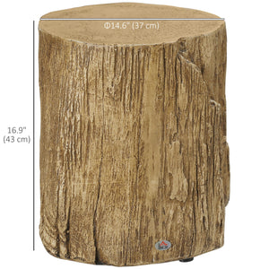 Concrete Finish Side Table, Lightweight Accent Table, 17" Patio Tree Stump End Table with 4 Adjustable Feet for Indoor, Outdoor, Natural Brown