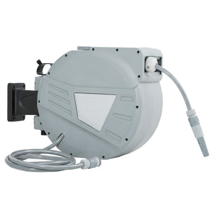 Retractable Garden Hose Reel, 1/2" x 98ft Wall Mounted Hose Reel with Auto Retraction, Self-Locking, Grey