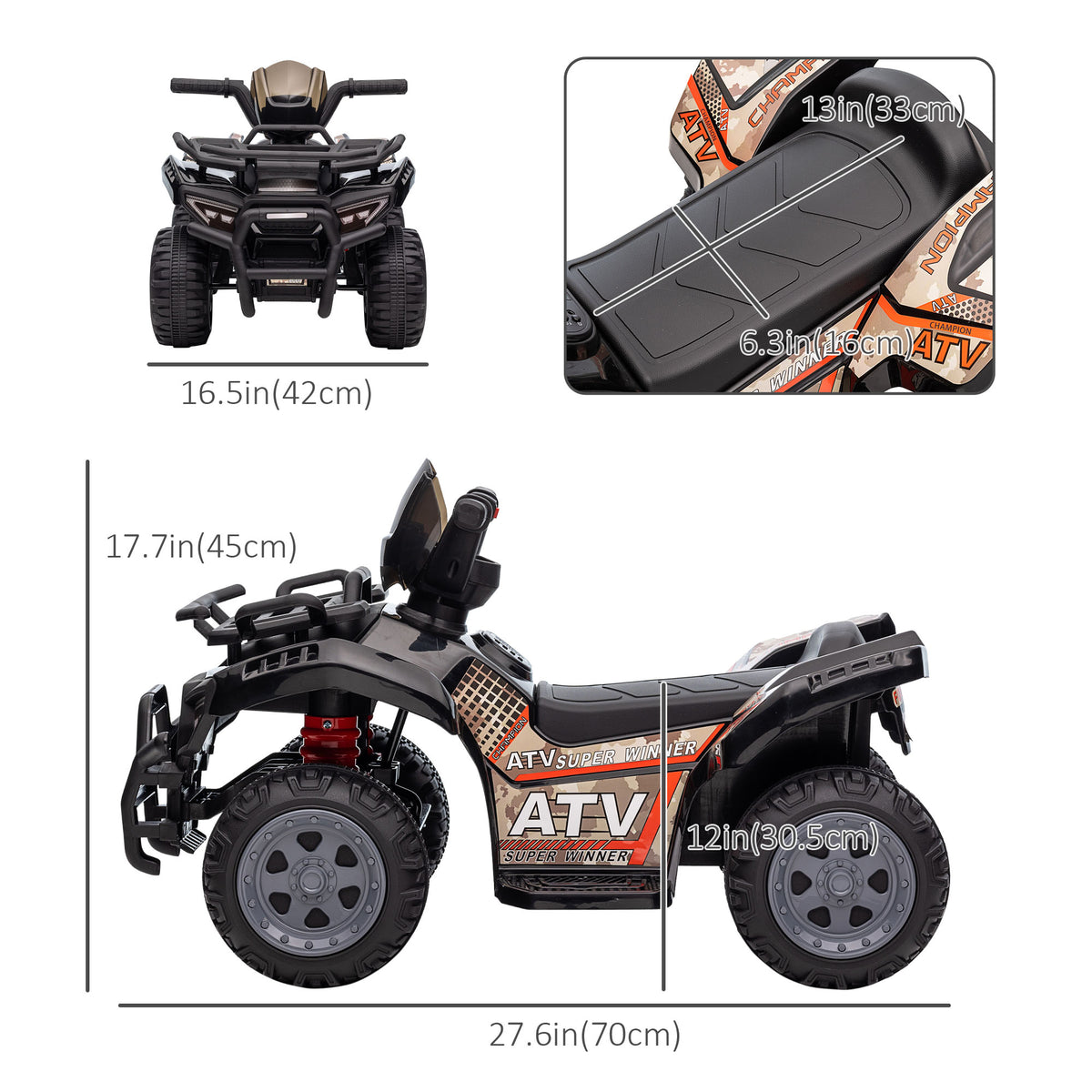 Aosom Kids Ride-on ATV Quad Bike Four Wheeler Car with Music, 6V Battery Powered Motorcycle for 18-36 Months
