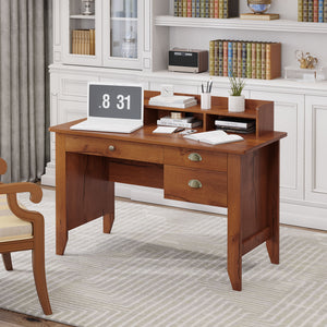 Study Table with Storage Hutch, Drawers, Shelf, Home Office Writing Table Study Workstation with Cable Management, Brown