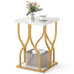 Faux Marble Bedside Night Stand with Petal-Inspired Metal Frame-White view 4