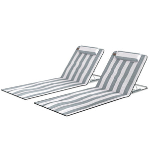 2 Pieces Beach Lounge Chair, Outdoor Folding Chaise Lounge Set w/ Pillow for Sunbath, Snap, Beige – view 15
