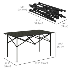 Folding Camping Table with Roll up Top and Carry Bag, Portable Picnic Table for Camping, Picnic, Hiking, Black