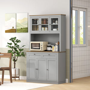 71" Pantry Cabinet with Microwave Space, Buffet with Hutch, 2 Drawers, Adjustable Shelves and Glass Doors – view 35