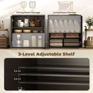 Sideboard Buffet Cabinet Set of 2, Kitchen Cabinet with Soft-Close Door and Adjustable Shelves, Distressed Black Grey