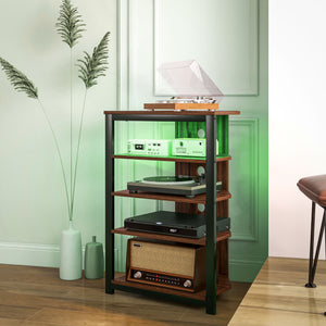 TV Stand for TVs up to 29", Entertainment Center with 4-Tier Storage Shelves and LED Lights for Living Room