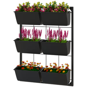 3-Tier Wall Planter with 6 Pots for Indoor and Outdoor Use, Hanging Plant Holder, Self Draining Wall Mounted Planter
