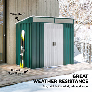 6.5x4FT Galvanised Metal Shed with Foundation Kit, Lockable Garden Tool Storage House with Sliding Doors – view 12