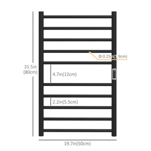 Wall Mounted Heated Towel Rack 10-Bar Electric Towel Warmer with Timer Adjustable Temperature Plug-in