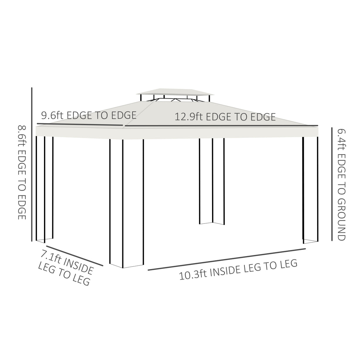 10' x 13' Outdoor Gazebo, Double Roof Patio Gazebo Canopy Shelter with Screen Decorate Corner Frame, White – view 2