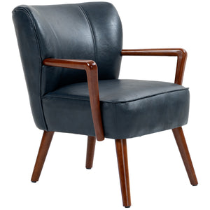 Accent Chair, Modern Armchair, Faux Leather Upholstered Living Room Chair with Wood Legs and Wide Padded – view 15