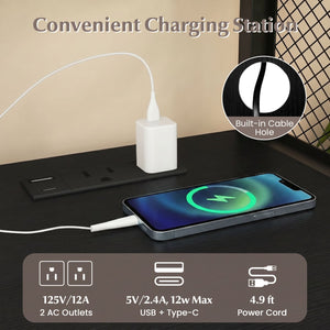 File Cabinet on Wheels with Charging Station and Cable Management Hole-Black view 6