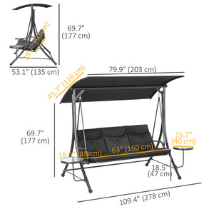 3 Seat Outdoor Swing Chair Steel Swing Bench Porch Swing With Adjustable Canopy – view 9