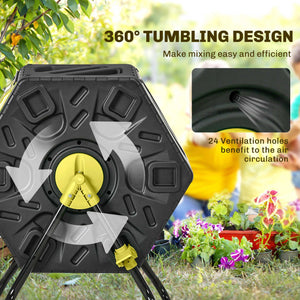 Rotating Composter, Compost Bin with 24 Vents and Steel Legs, 17 Gallon, Green