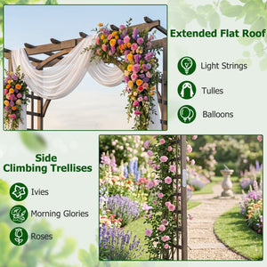 Flat Top Garden Arch Trellis 85 inches Tall Wood for Climbing Plants and Wedding-Brown view 7