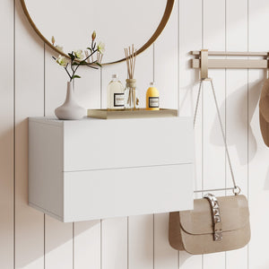 Floating Nightstand with 2 Storage Drawers Wall Mounted for Bedroom-White view 3