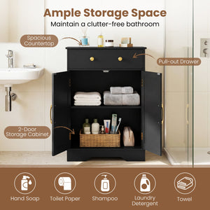 Floor Storage Cabinet with Doors Modern Buffet Sideboard with Drawer and Adjustable Shelf-Black view 6