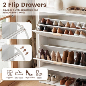 Fluted Hidden Shoe Cabinet with 2 Flip Drawers and Open Storage-White view 7