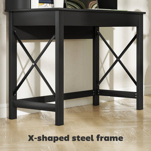 Computer Desk with Hutch, Home Office Table with Storage Shelves and Open Compartments for Writing, Work – view 19