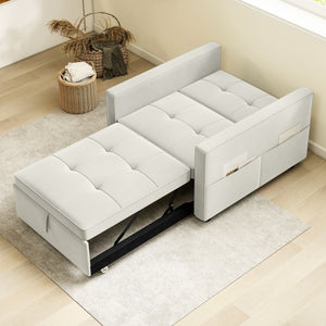Convertible Chair Bed, Pull Out Sleeper Chair with USB, Adjustable Backrest, Small Velvet Futon Sofa Bed – view 7