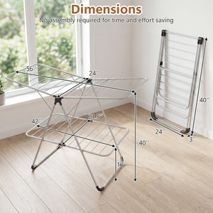 Foldable 2-Tier Clothes Drying Rack Heavy-Duty Aluminum Stainless Steel Laundry Airer view 5