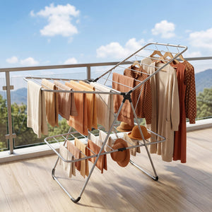 Foldable 2-Tier Clothes Drying Rack Heavy-Duty Aluminum Stainless Steel Laundry Airer view 3