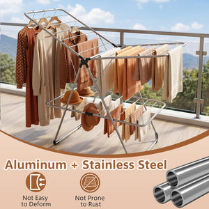 Foldable 2-Tier Clothes Drying Rack Heavy-Duty Aluminum Stainless Steel Laundry Airer view 6