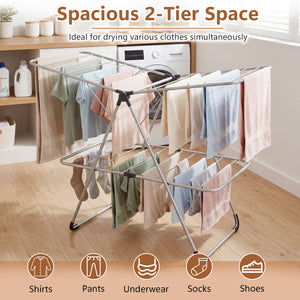 Foldable 2-Tier Clothes Drying Rack Heavy-Duty Aluminum Stainless Steel Laundry Airer view 7