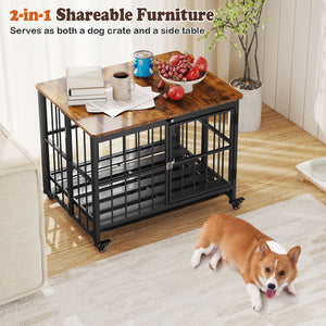 Foldable Dog Crate Furniture with Removable Tray and Lockable Door-S view 6