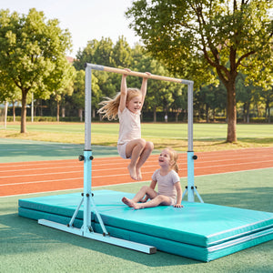 Foldable Gymnastics Bar for Kids with 3-Level Adjustable Heights-Green view 2