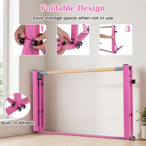 Foldable Gymnastics Bar for Kids with 3-Level Adjustable Heights-Pink view 9