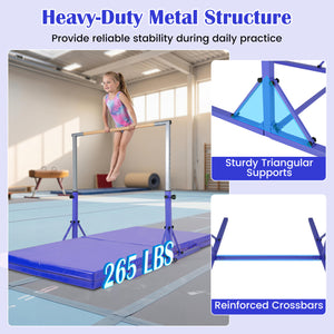 Foldable Gymnastics Bar for Kids with 3-Level Adjustable Heights-Purple view 7