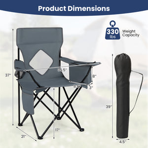 Folding Camping Chair with Mesh Fabric Backrest Solid Metal Frame and Carrying Bag-Gray view 5