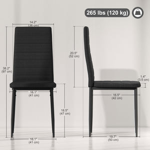 High Back Dining Chairs, Modern Upholstered Linen Fabric Accent Chairs with Metal Legs for Kitchen, Set of 6, Black