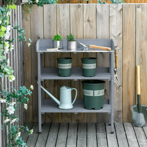 Outdoor Garden Wooden Potting Bench Work Station Table Tool Storage Shelf w/ Hooks, Natural – view 12