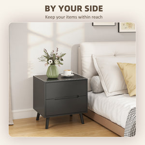Nightstand, Bedside Table with 2 Drawers, Modern Side End Table with Solid Wood Legs for Bedroom, White – view 17