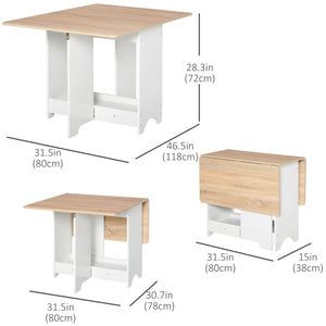 Foldable Dining Table, Folding Table with Storage Shelf, Drop-Leaf Kitchen Table for Dining Room, Oak