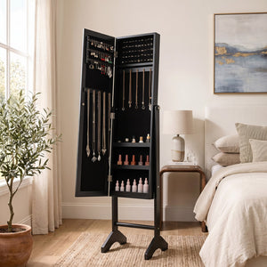 Freestanding Jewelry Armoire with Velvet Lining and Full Length Mirror-Black view 5