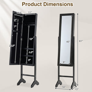 Freestanding Jewelry Armoire with Velvet Lining and Full Length Mirror-Black view 4