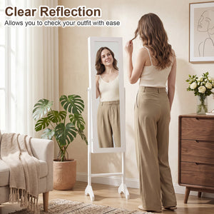 Freestanding Jewelry Armoire with Velvet Lining and Full Length Mirror-White view 7