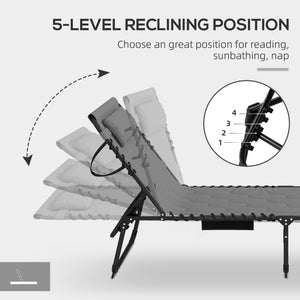 Folding Chaise Lounge with Reclining Back, 25.6" x 74" x 14.2", Grey